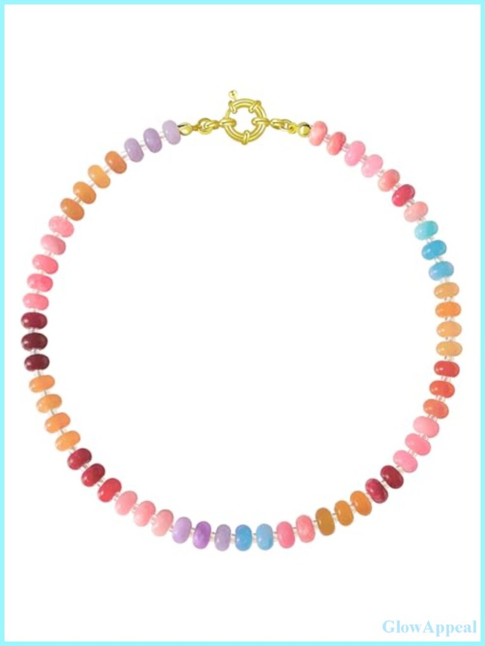 Handmade Beaded Gemstone Choker Necklace 14K Gold Plated Boho Summer 16 Inch